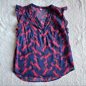 NWOT - Old Navy navy and red lobster pattern flutter sleeve top